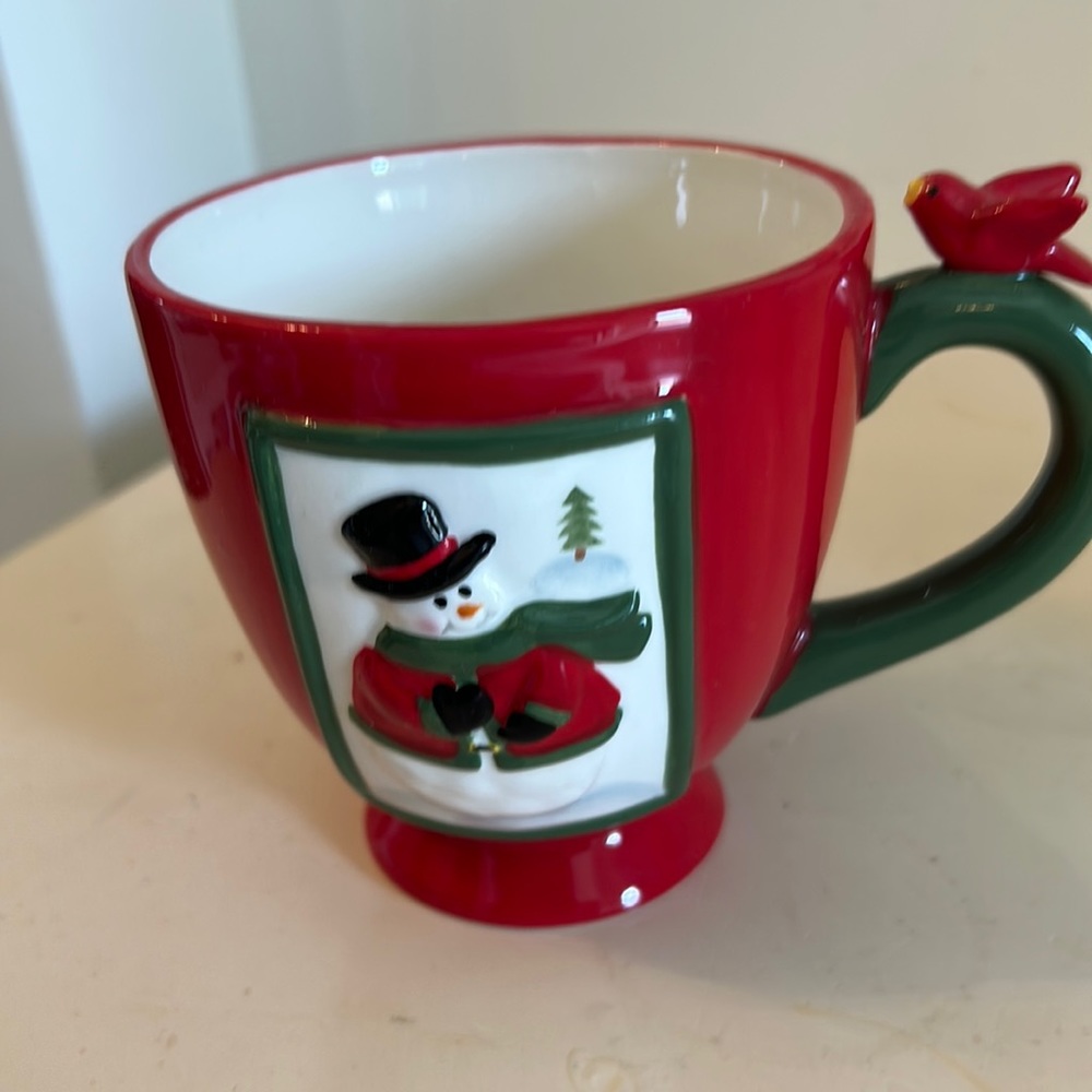 HARRY AND DAVID MUG Snowman w/Cardinal on Handle ~ 2007